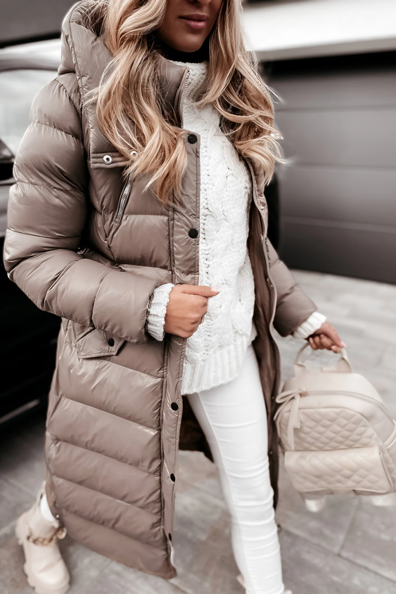 Women's Solid Color Hooded Warm Cotton Coat